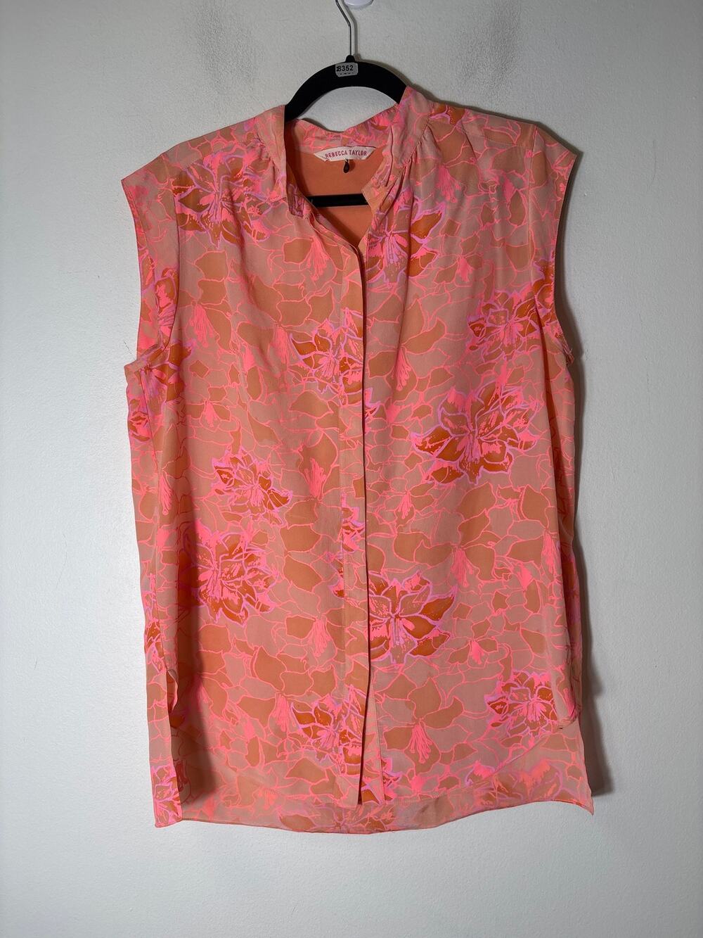 Rebecca Taylor Orange Sleeveless Silk Button Up Top Sz 6